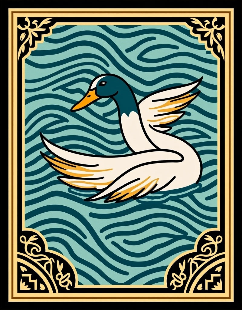 Aqua Wavy Water Duck Emblem Rug