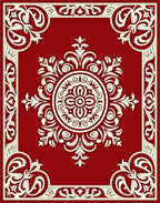 Crimson Floral Corner Frame Medallion Rug