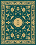 Teal Gold Floral Sunburst Medallion Rug