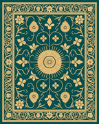 Teal Gold Floral Sunburst Medallion Rug