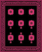 Hot Pink Floral Scatter Black Rug