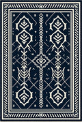 Navy Blue Cream Symmetry Medallions Rug