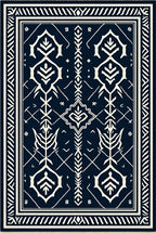 Navy Blue Cream Symmetry Medallions Rug