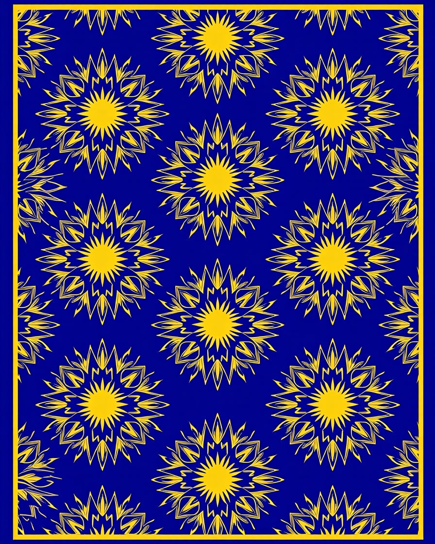 Royal Blue Yellow Sunburst Medallion Rug