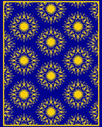 Royal Blue Yellow Sunburst Medallion Rug