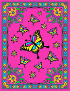 Vibrant Fuchsia Butterfly Floral Garden Rug