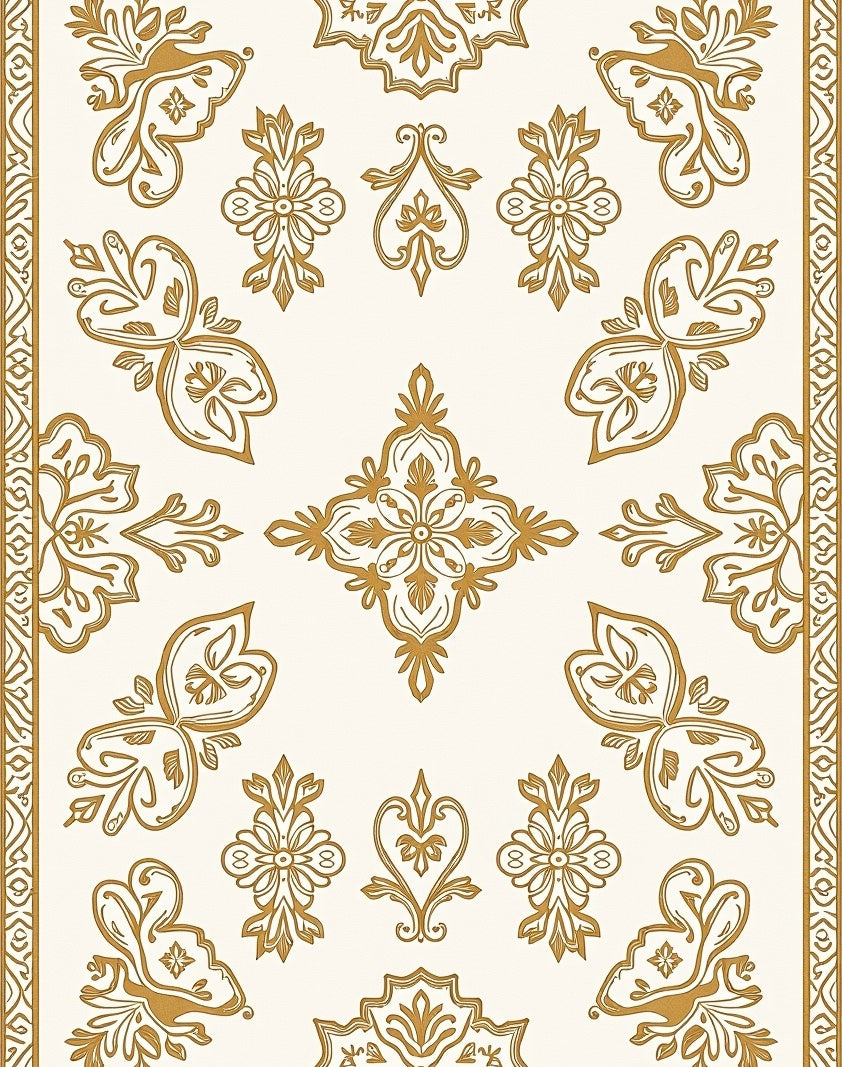 Ornate Golden Floral Border Medallion Rug