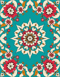 Aqua Red White Floral Medallion Rug