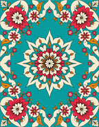Aqua Red White Floral Medallion Rug