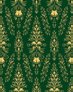 Emerald Green Gold Floral Damask Rug