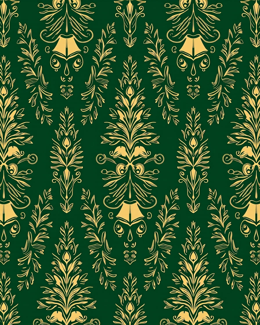 Emerald Green Gold Floral Damask Rug