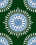 Intricate Blue White Floral Medallion Dark Green Rug