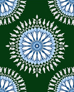 Intricate Blue White Floral Medallion Dark Green Rug
