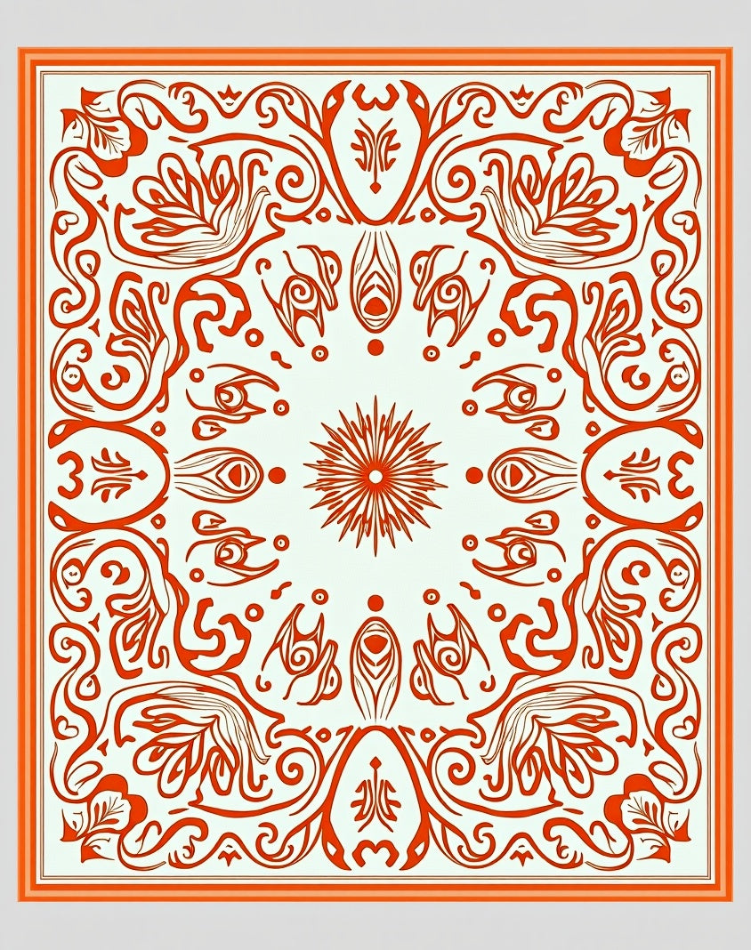 Vibrant Orange Floral Swirls Rug