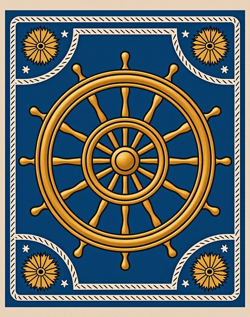 Golden Ship Wheel Nautical Sunburst Rug