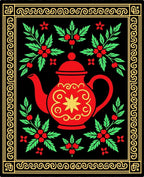 Red Teapot Folk Art Floral Arrangement Rug