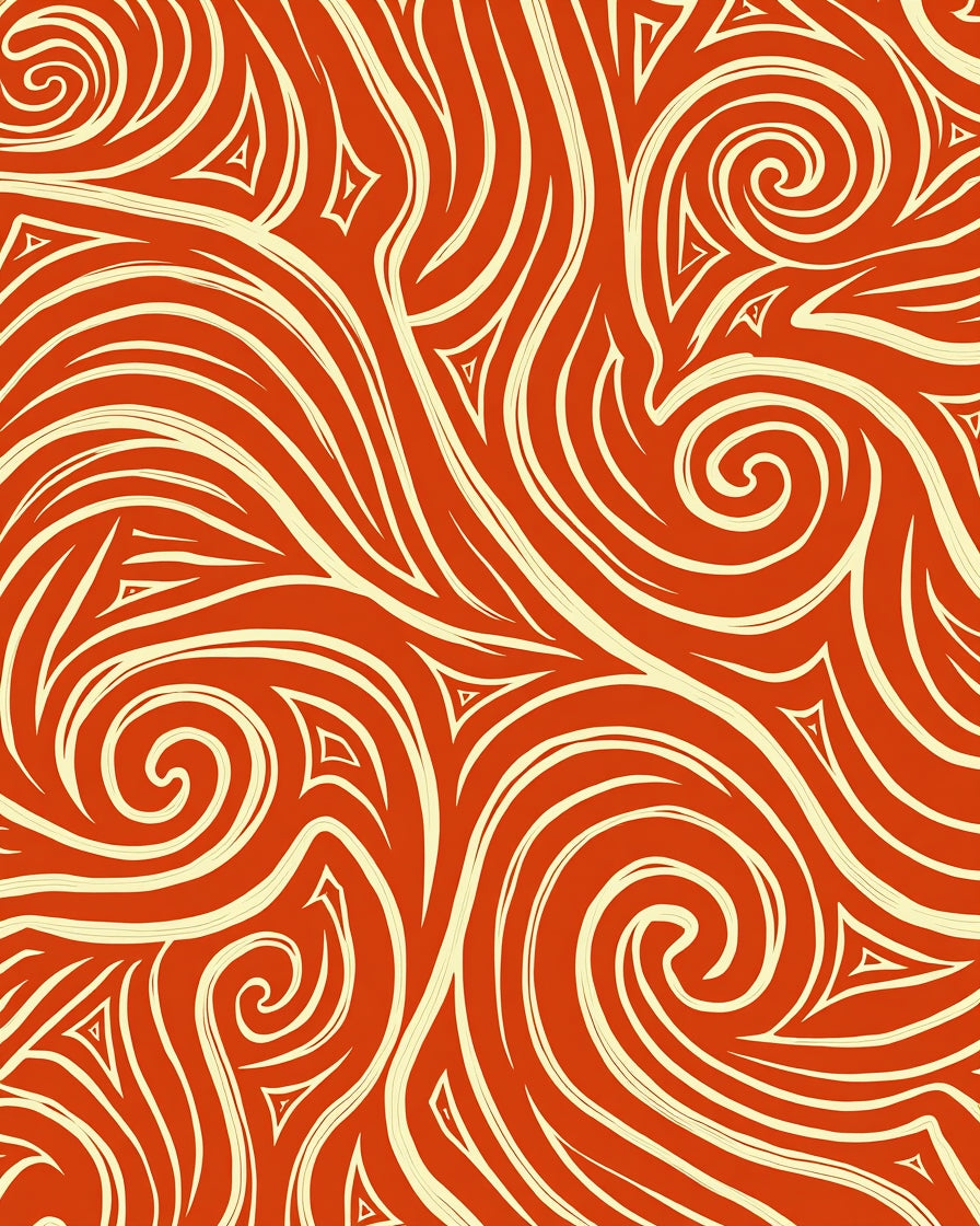 Crimson Swirl Scroll Tribal Rug
