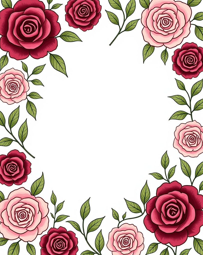 Crimson Pink Roses Botanical Border Rug
