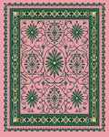 Pink Green Floral Scroll Border Rug