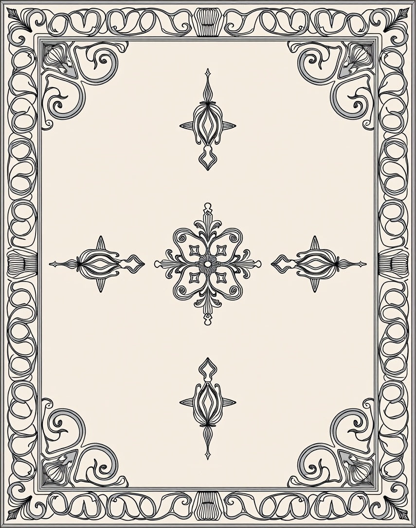 Ornate Ivory Black Decorative Scroll Rug