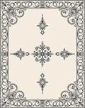 Ornate Ivory Black Decorative Scroll Rug