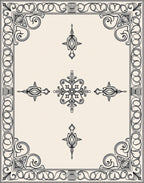 Ornate Ivory Black Decorative Scroll Rug