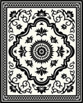 Monochromatic Floral Medallion Scroll Border Rug