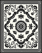 Monochromatic Floral Medallion Scroll Border Rug