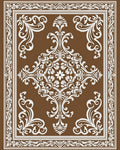 Brown White Filigree Damask Medallion Rug