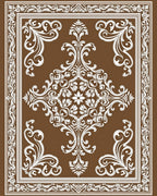 Brown White Filigree Damask Medallion Rug