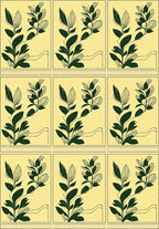 Dark Green Botanical Branch Yellow Square Rug
