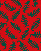 Bold Red Green Fern Foliage Rug