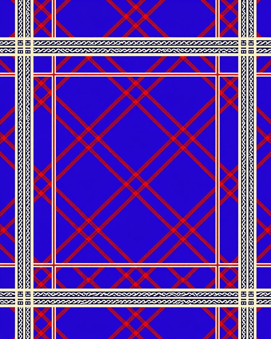 Bold Red Plaid Bordered Azure Rug