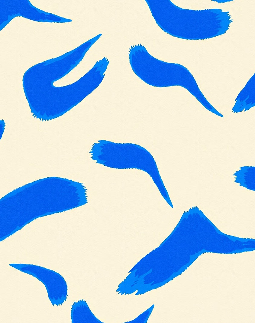 Abstract Blue Brush Strokes Cream Rug