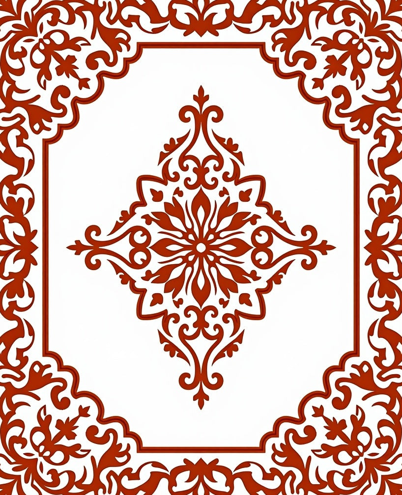 Burnt Orange Floral Medallion Frame Rug