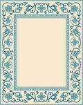 Cream Teal Floral Border Medallion Rug