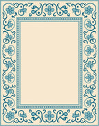 Cream Teal Floral Border Medallion Rug