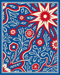 Bold Red Floral Vines Blue Rug