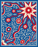 Bold Red Floral Vines Blue Rug
