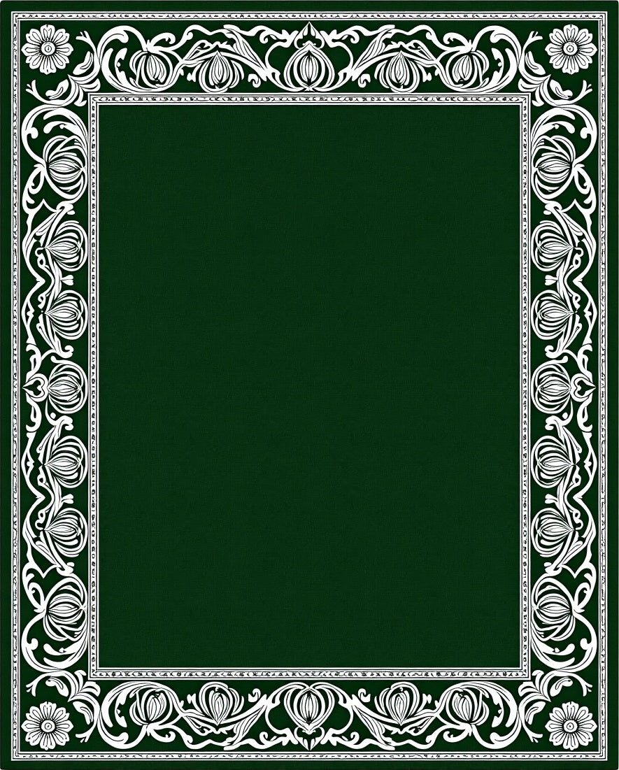Elegant Emerald Green Floral Border Rug