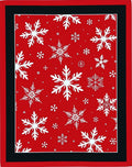 Vibrant Red White Snowflake Collage Rug