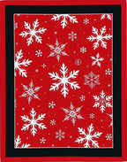Vibrant Red White Snowflake Collage Rug