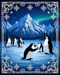 Winter Penguins Aurora Mountain Scene Rug