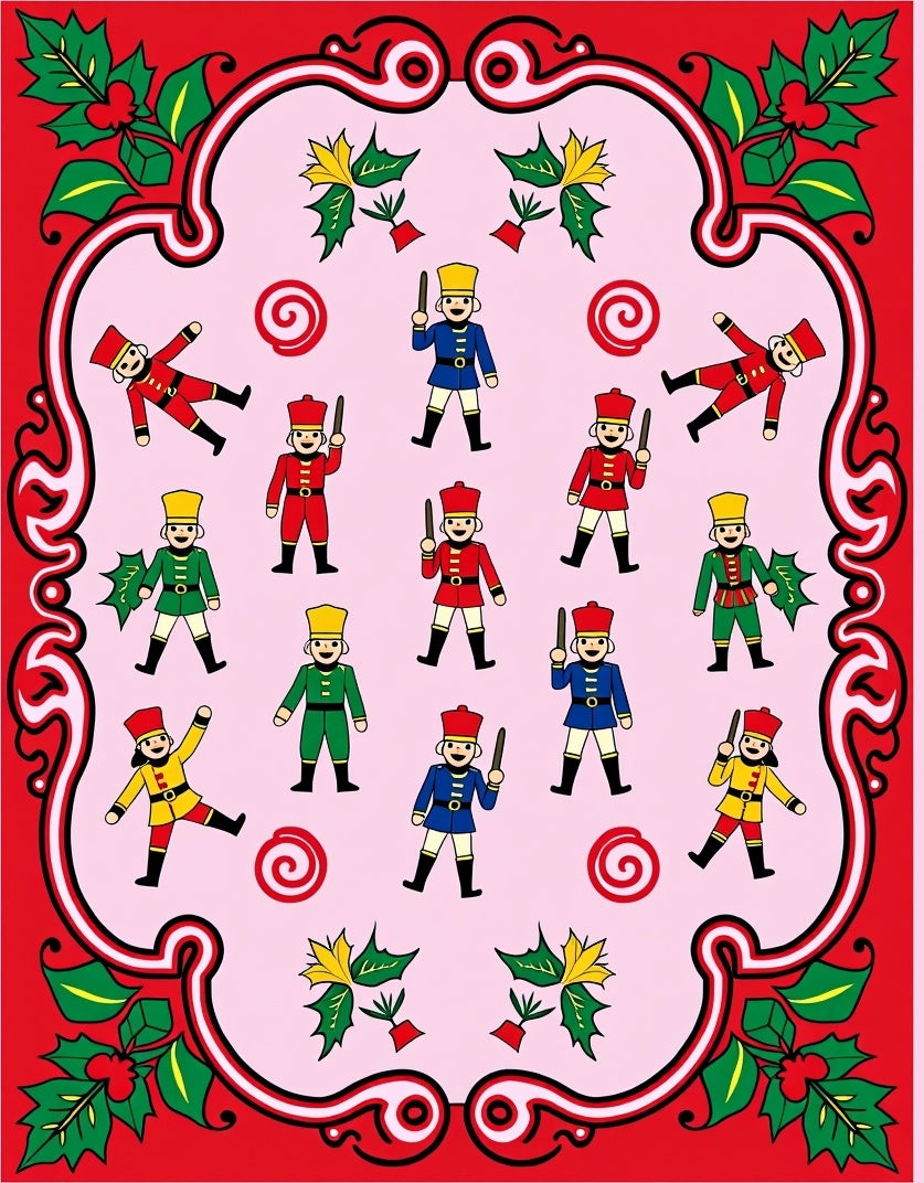 Festive Nutcracker Soldier Garland Rug