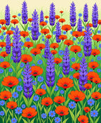 Vibrant Orange Blue Lavender Garden Rug