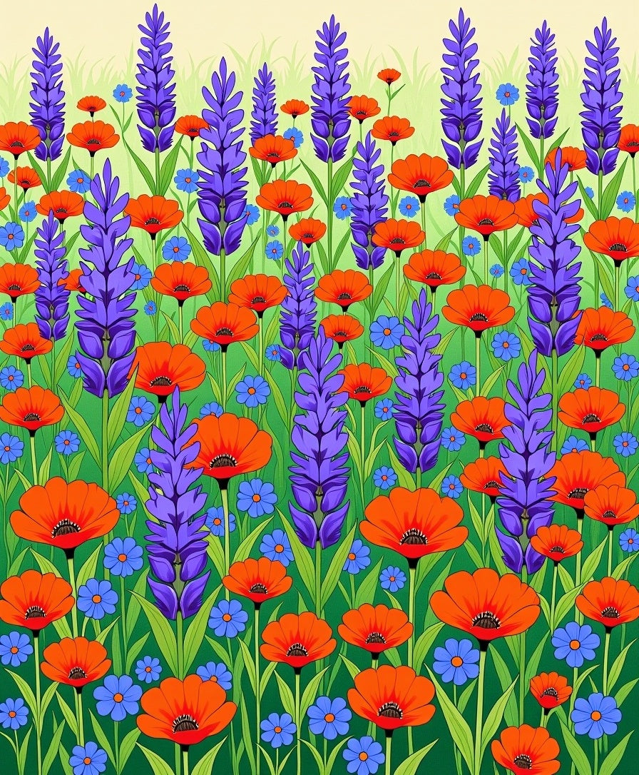 Vibrant Orange Blue Lavender Garden Rug