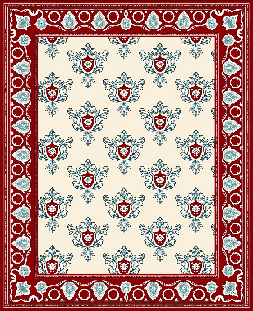 Crimson Ivory Floral Crest Rug
