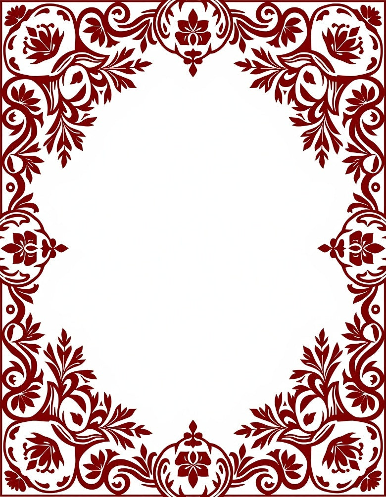 Deep Red Floral Vine Border Rug