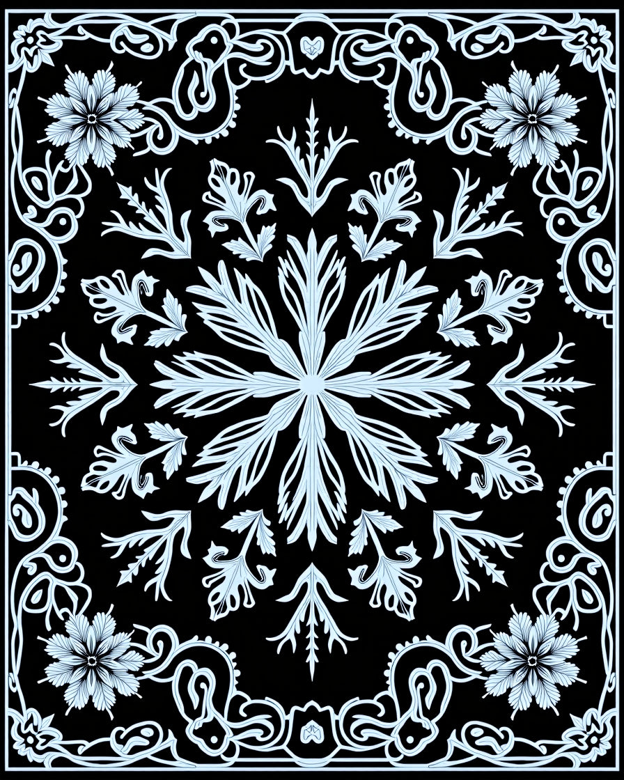 Light Blue Floral Scrollwork Mandala Rug