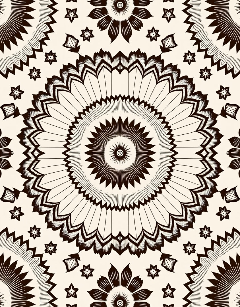 Brown Floral Sunburst Mandala Rug